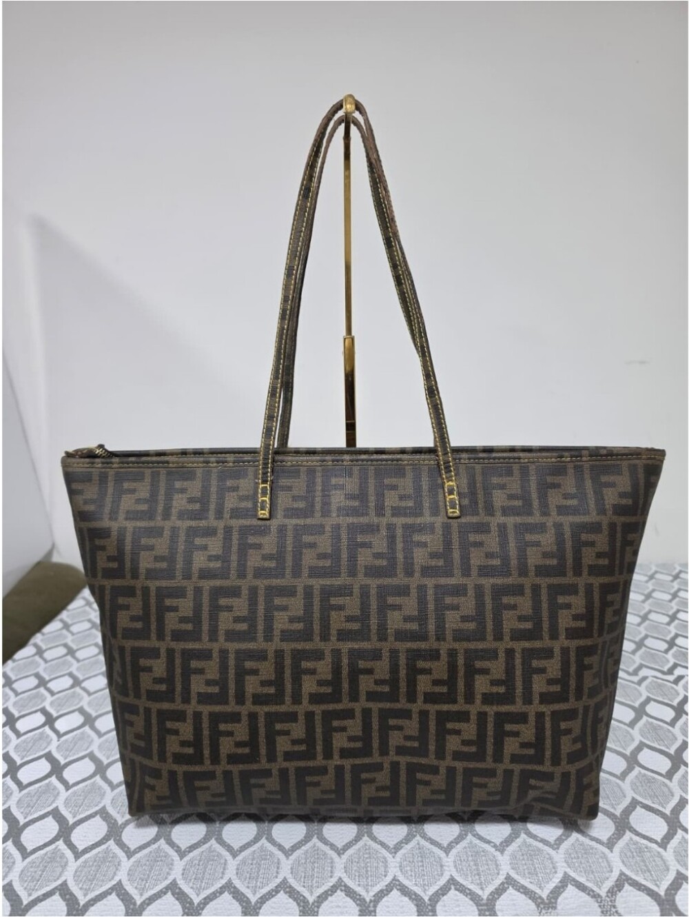FENDI Zucca Spalmati Small Roll Tote Brown/Yellow